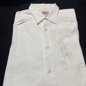 Stefani White Embroidered Men's Dress Shirt Mad in Italy